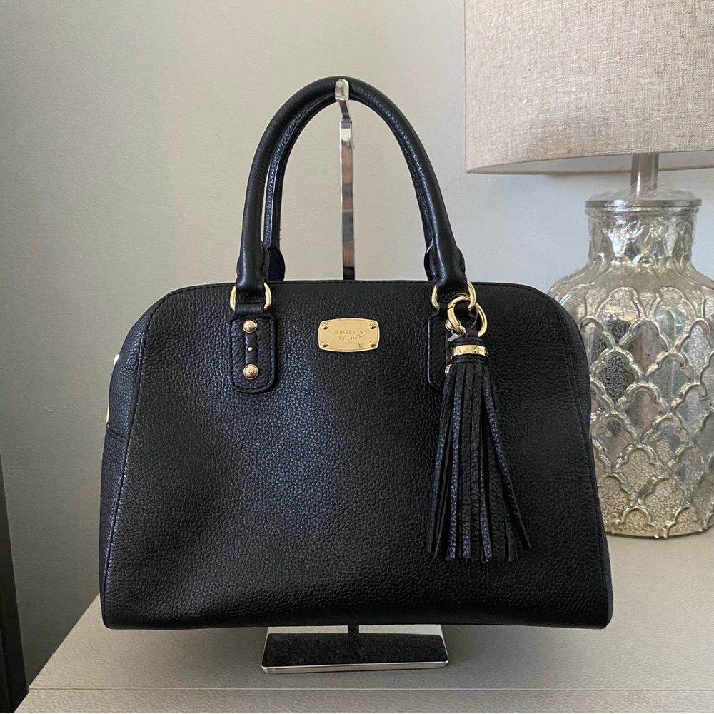 MICHAEL KORS Black Gold Soft pebble leather Satchel Crossbody Bag